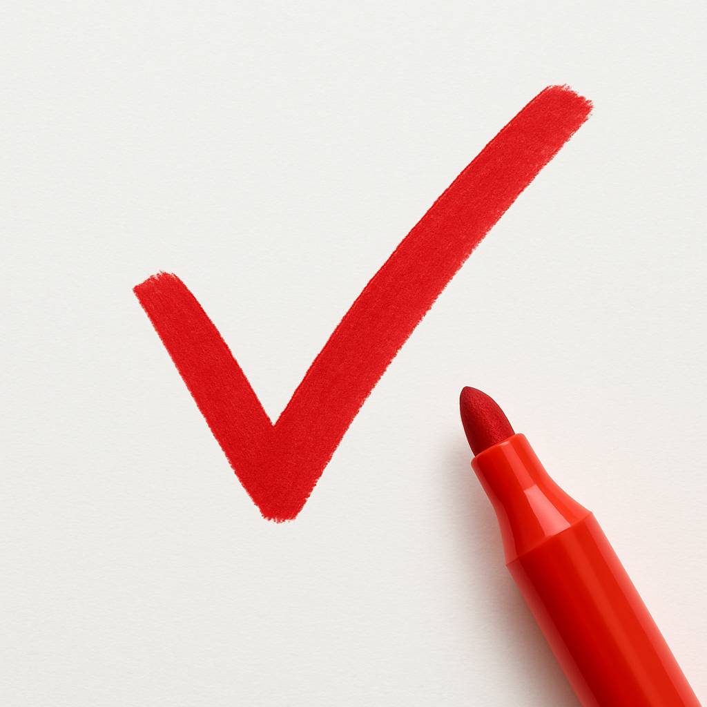 red checkmark red marker white background