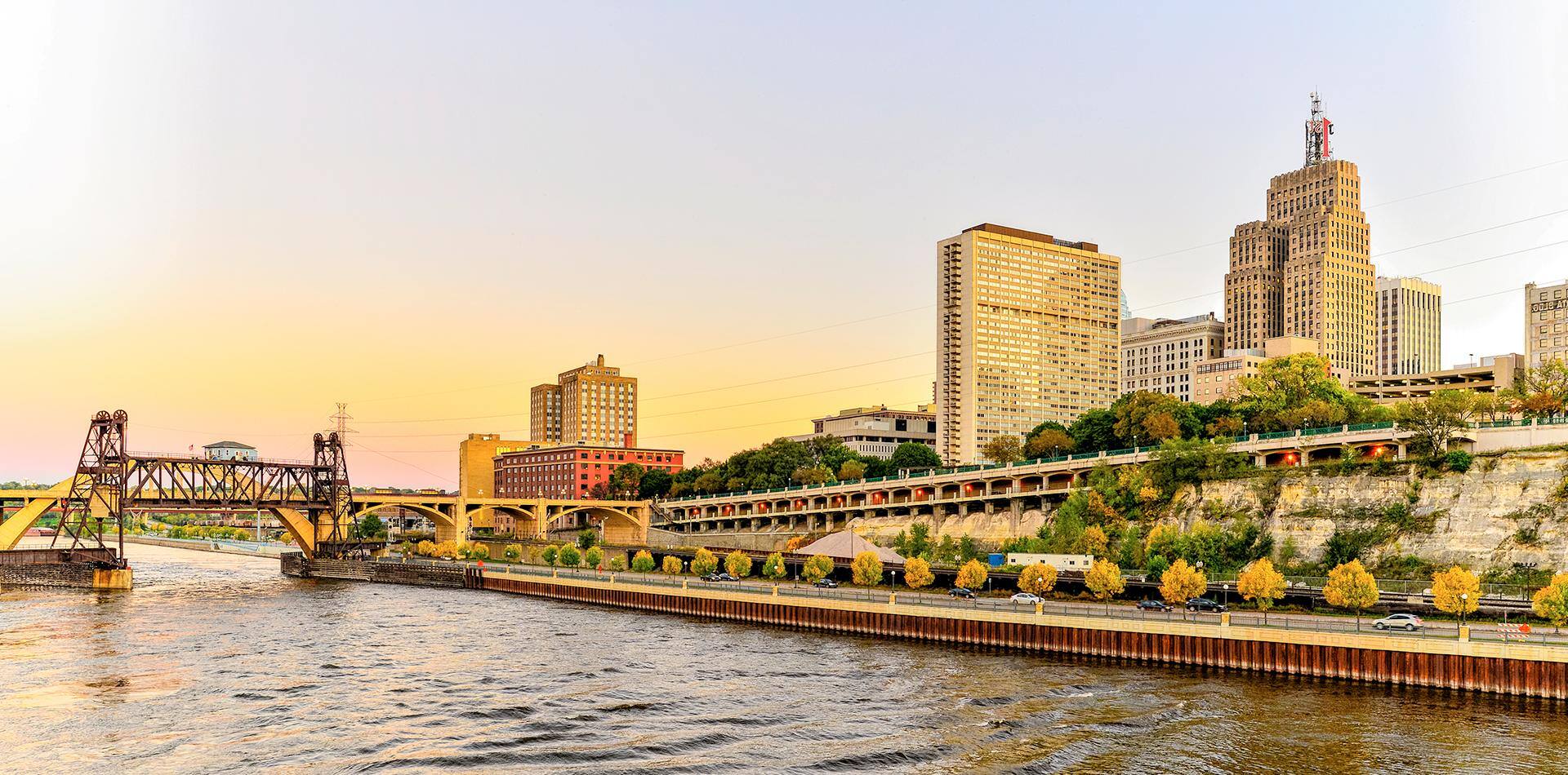 Riverside view of Saint Paul Minnesota. 