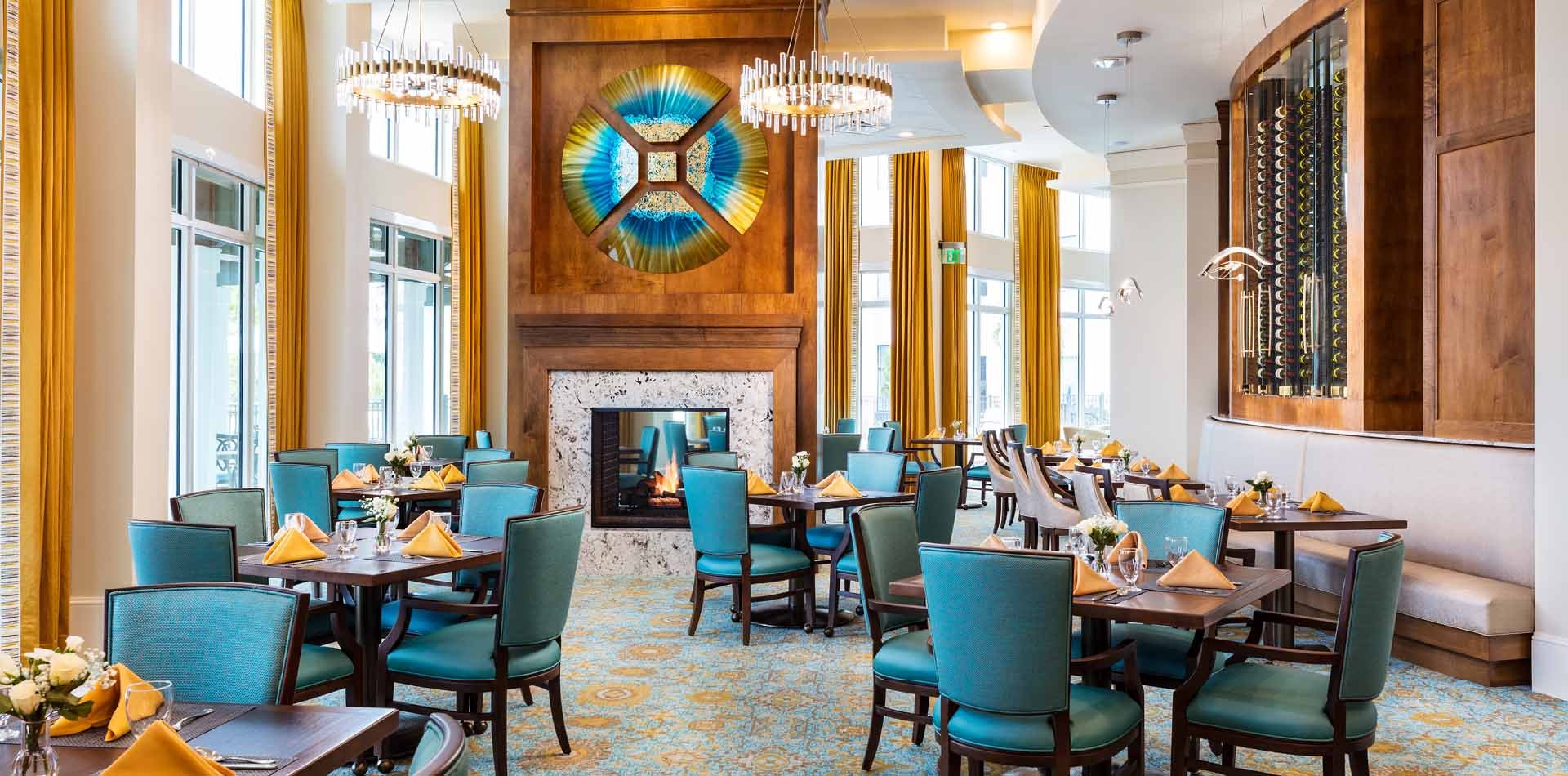 dining room with teal table and chairs