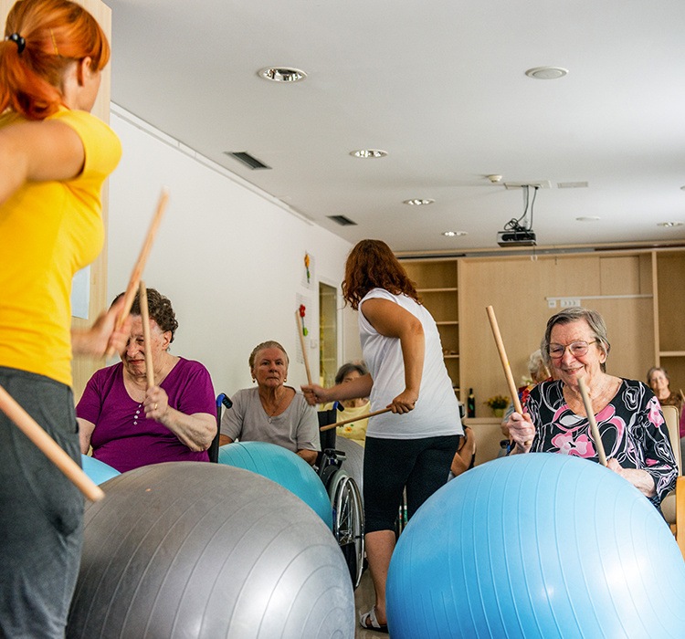 Group of seniors in a fitness class. 